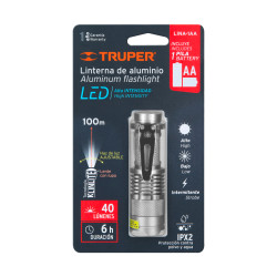 Truper Linterna de aluminio 1 LED de 40 lm con 1 pila AA | 17256